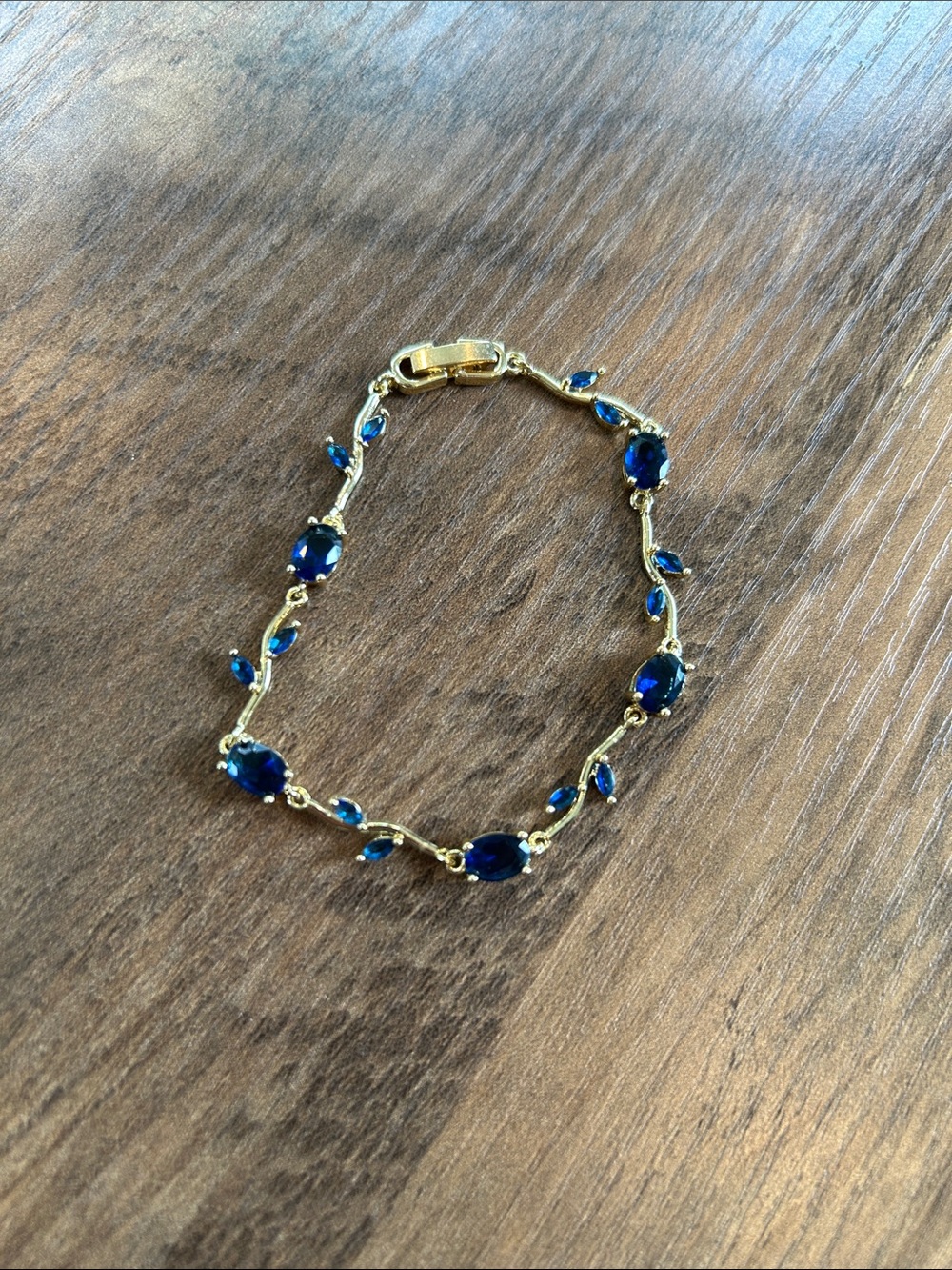 Gold-Tone Bracelet with Royal Blue Crystals - Women Jewelry